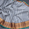 Chettinad Cotton Grey Plain Saree With Zari Border With Blouse