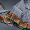 Chettinad Cotton Grey Plain Saree With Zari Border With Blouse