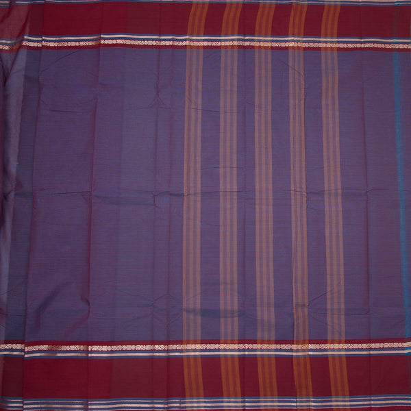 Chettinad Cotton Shot Colour Striped Saree With Maroon Border Without Blouse