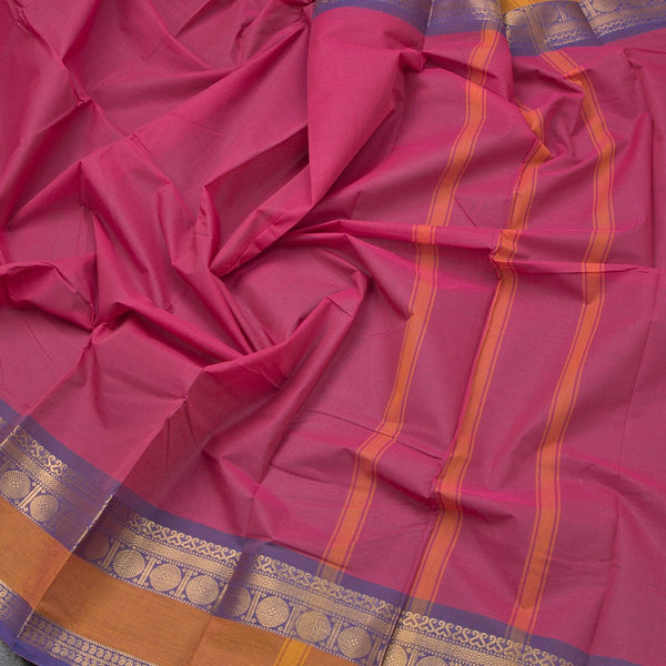 Chettinad Cotton Pink Plain Saree With Zari Border Without Blouse