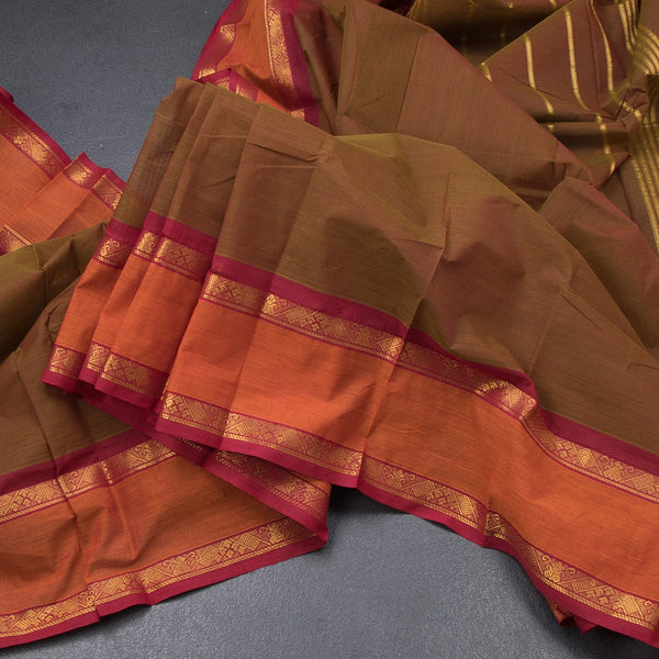 Chettinad Cotton Shot Colour Plain Saree With Rettapet Border Without Blouse