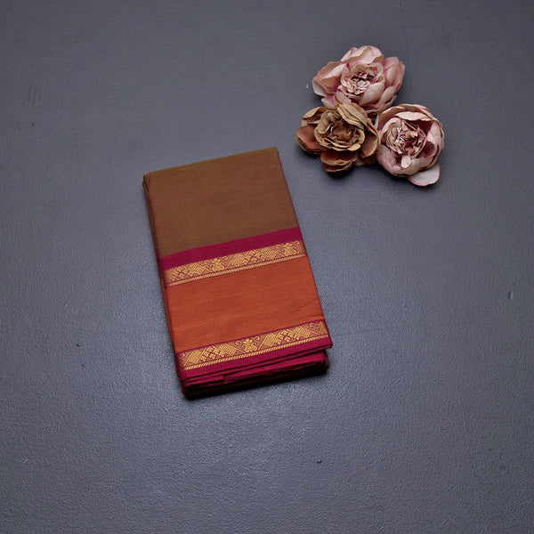 Chettinad Cotton Shot Colour Plain Saree With Rettapet Border Without Blouse