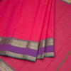 Chettinad Cotton Reddish Pink Plain Saree With Zari Border Without Blouse