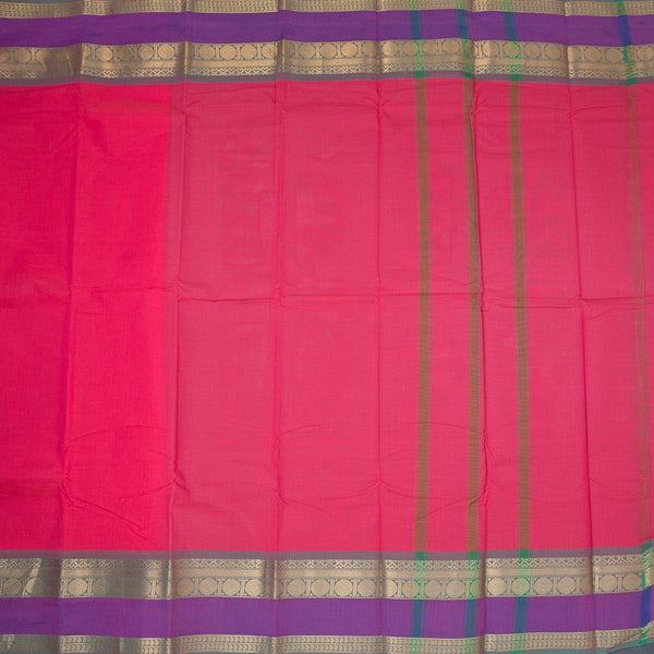 Chettinad Cotton Reddish Pink Plain Saree With Zari Border Without Blouse