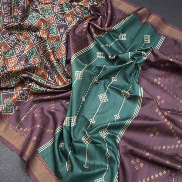 Raw Silk Multi Colour Printed Saree With Zari Border 02