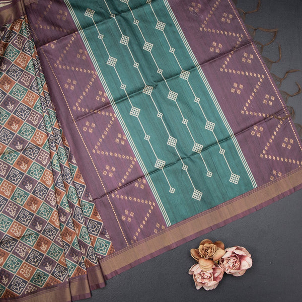 Raw Silk Multi Colour Printed Saree With Zari Border 02