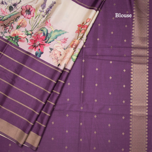 Raw Silk Purple Zari Stripes Saree With Zari Border