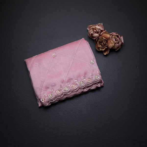 Organza Rose Pink Saree With Embellishment Work