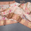 Raw Silk Light Peach Floral Printed Saree With Zari Border