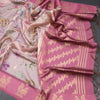 Raw Silk Light Pink Floral Printed Saree With Zari Border