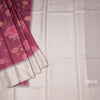 Tussar Wine Colour Floral Printed Saree With Zari Checks Border