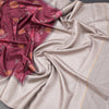 Tussar Wine Colour Floral Printed Saree With Zari Checks Border