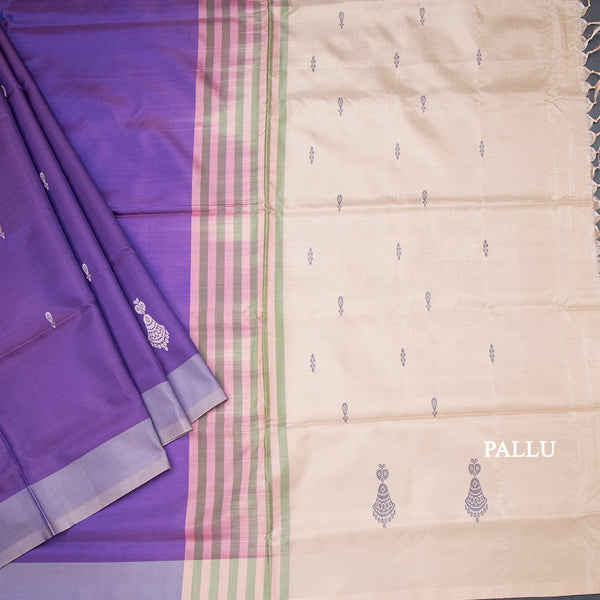 Vaazhai Naar Purple Saree With Thread Buttas And Contrast Pallu