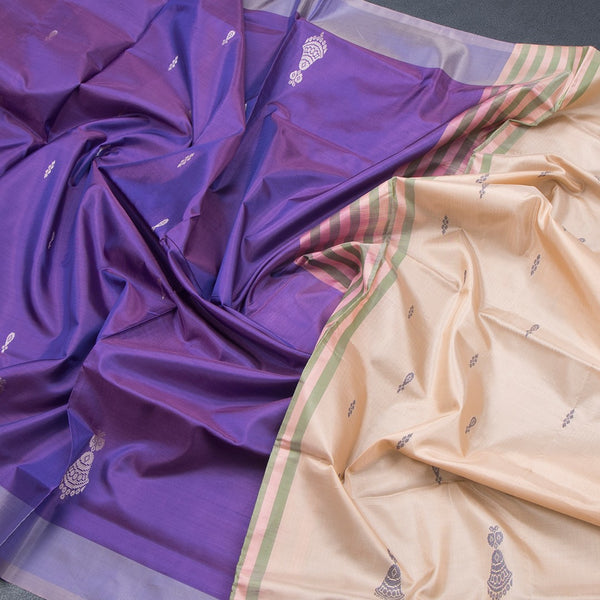 Vaazhai Naar Purple Saree With Thread Buttas And Contrast Pallu