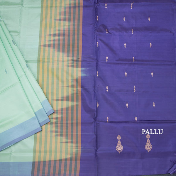 Vaazhai Naar Mint Green Saree With Thread Buttas And Contrast Pallu