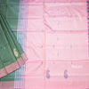 Vaazhai Naar Mehandi Green Saree With Thread Buttas And Contrast Pallu