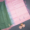 Vaazhai Naar Mehandi Green Saree With Thread Buttas And Contrast Pallu