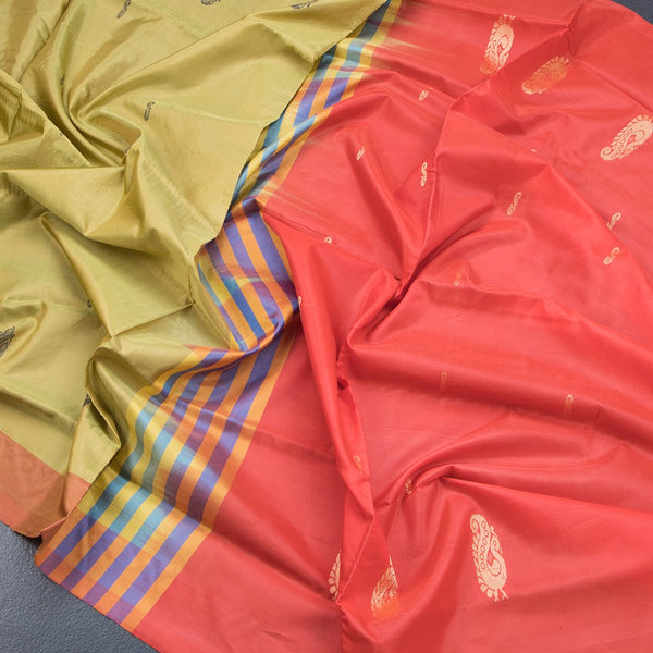 Vaazhai Naar Olive Green Saree With Thread Buttas And Contrast Pallu