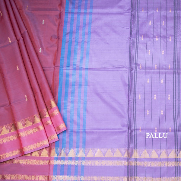 Vaazhai Naar Shot Colour Saree With Thread Buttas And Contrast Pallu