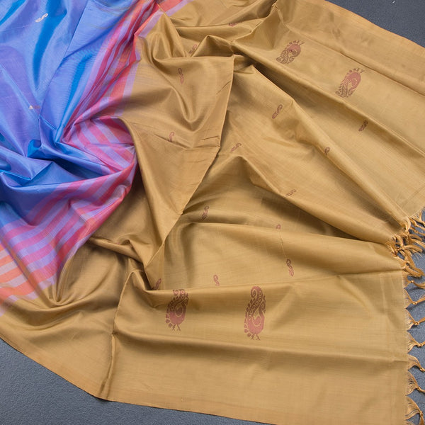 Vaazhai Naar Shot Colour Saree With Thread Buttas And Contrast Pallu 03