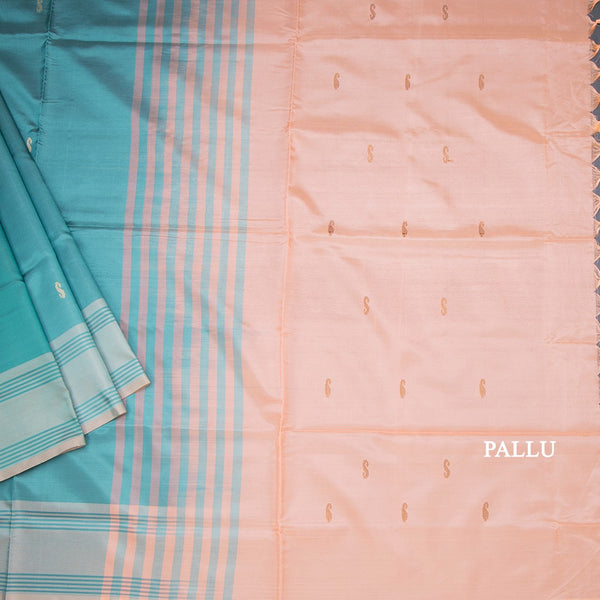 Vaazhai Naar Peacock Green Saree With Thread Buttas And Contrast Pallu