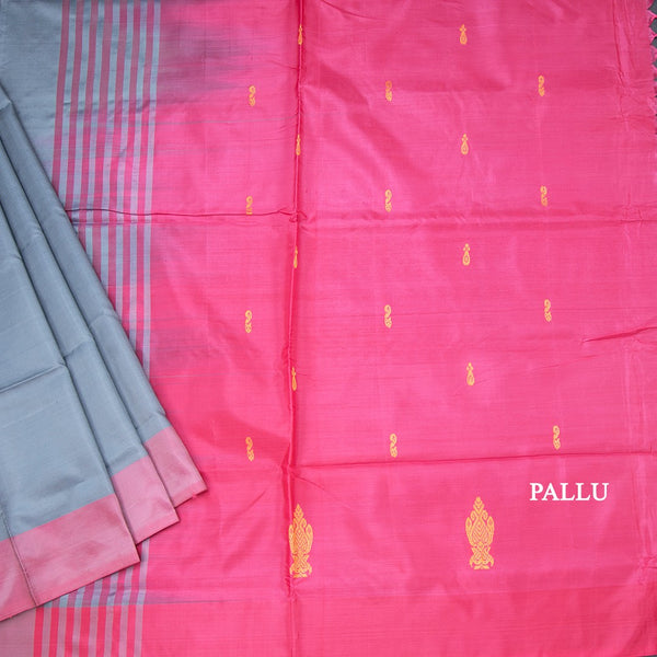 Vaazhai Naar Grey Saree With Thread Buttas And Contrast Pallu 02