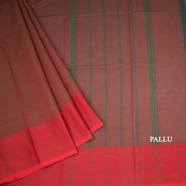 Chettinad Cotton Shot Colour Plain Saree With Thread Border