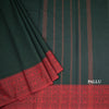 Chettinad Cotton Bottle Green Plain Saree With Thread Border
