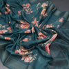 Semi Linen Peacock Green Floral Printed Saree With Zari Border
