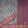 Semi Linen Greyish Blue Printed Saree With Zari Border