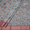 Semi Linen Greyish Blue Printed Saree With Zari Border