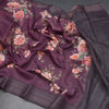 Semi Linen Wine Colour Floral Printed Saree With Zari Border