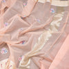 Organza Peach Floral Thread Work Saree With Zari Border