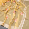 Organza Mango Yellow Floral Thread Work Saree With Zari Border