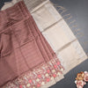 Tussar Dark Brown Zari Stripes Saree With Printed Work