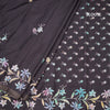 Semi Raw Silk Black Floral Printed Saree