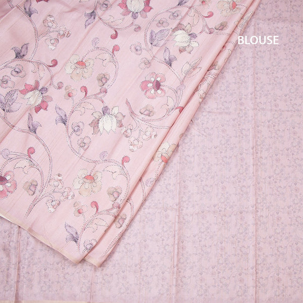 Semi Raw Silk Onion Pink Floral Printed Saree 03