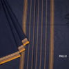 Chettinad Cotton Navy Blue Plain Saree With Thread Border