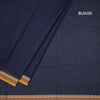 Chettinad Cotton Navy Blue Plain Saree With Thread Border