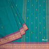 Chettinad Cotton Peacock Green Saree With Thread Buttas And Thread Border
