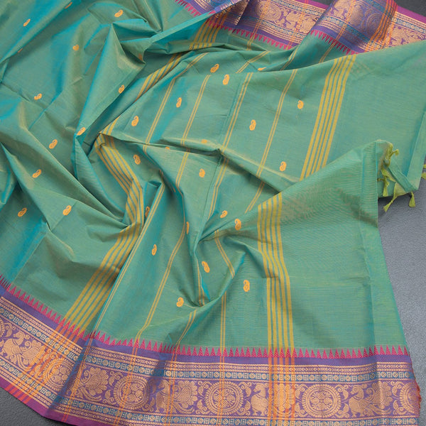 Kanchi Cotton Shot Colour Saree With Thread Buttas And Zari Border - Kumaran Silks