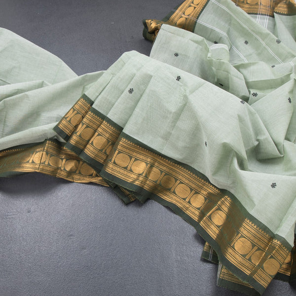 Kanchi Cotton Light Green Saree With Thread Buttas And Zari Border