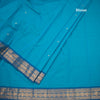 Kanchi Cotton Peacock Blue Saree With Zari Buttas And Zari Border 02