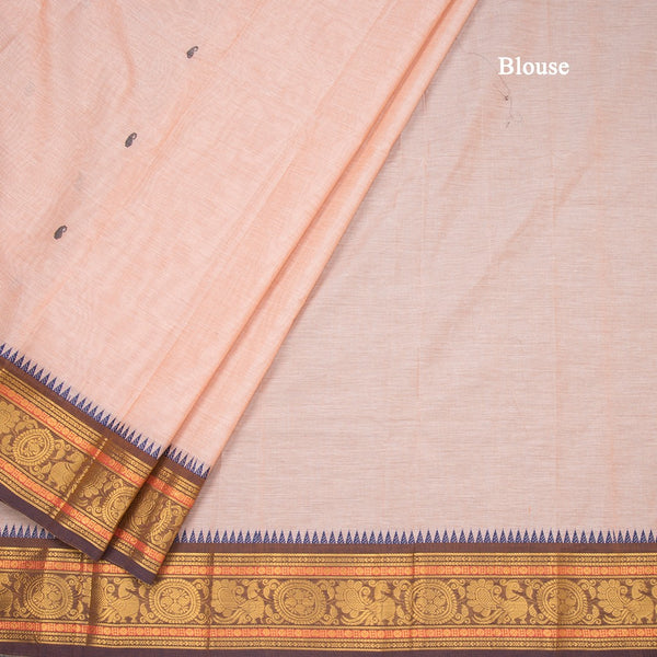 Kanchi Cotton Light Peach Saree With Thread Buttas And Temple Border
