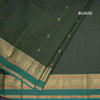 Kanchi Cotton Olive Green Saree With Zari Buttas And Zari Border