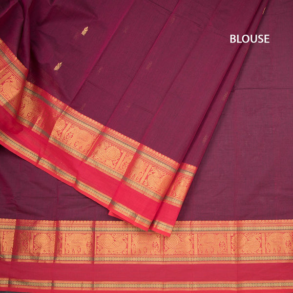 Kanchi Cotton Dark Pink Saree With Zari Buttas And Zari Border