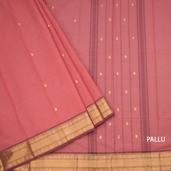 Kanchi Cotton Fiery Rose Pink Saree With Zari Buttas And Rettapet Border