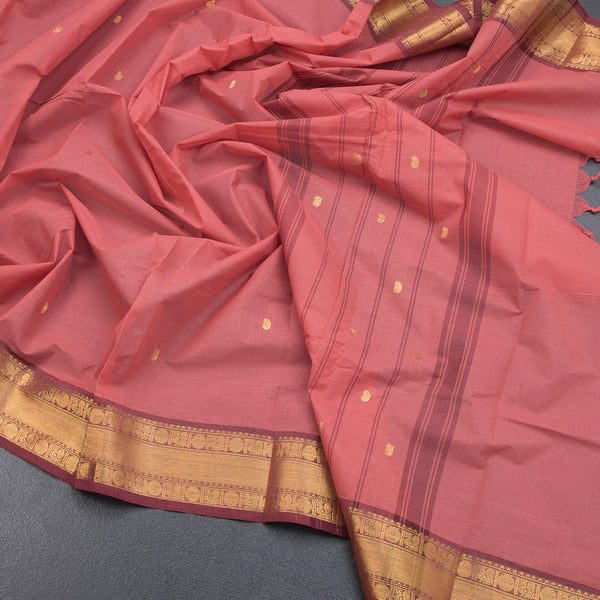 Kanchi Cotton Fiery Rose Pink Saree With Zari Buttas And Rettapet Border - Kumaran Silks