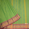 Kanchi Cotton Parrot Green Saree With Thread Buttas And Zari Border