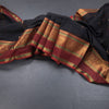 Kanchi Cotton Black Saree With Zari Buttas And Zari Border